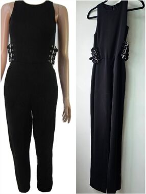 A.L.C. Black Gregg Buckle Sleeveless One Piece Trouser Jumpsuit